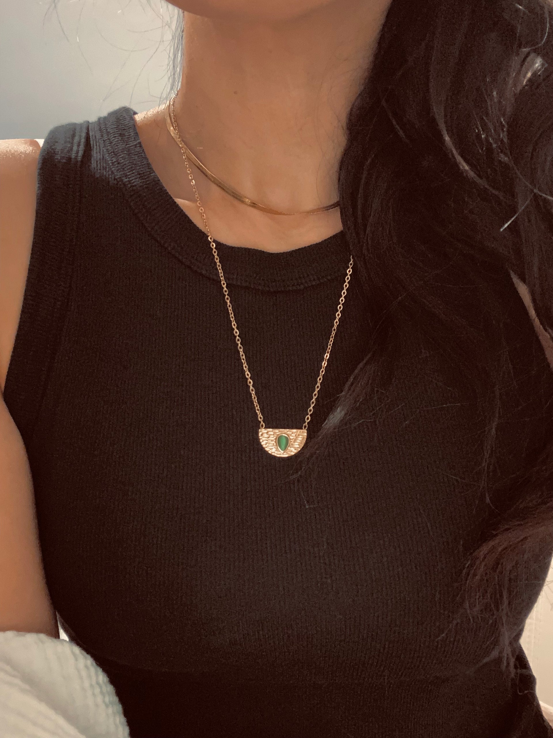 Half Moon Green Stone Necklace