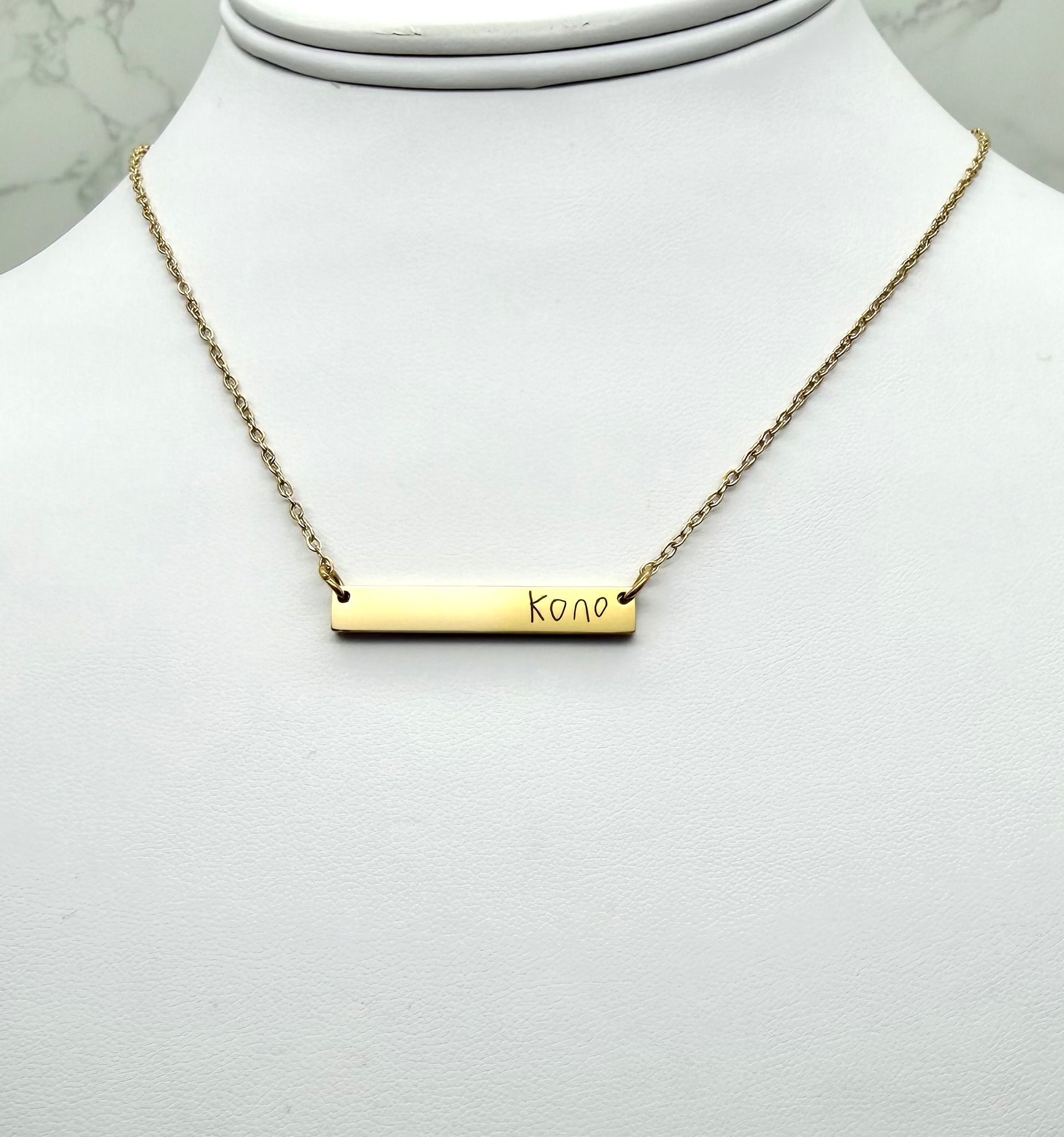 Thick Bar Name Long Necklace - NEED TO UPLOAD ORIGINAL HANDWRITING - 14K Gold Filled