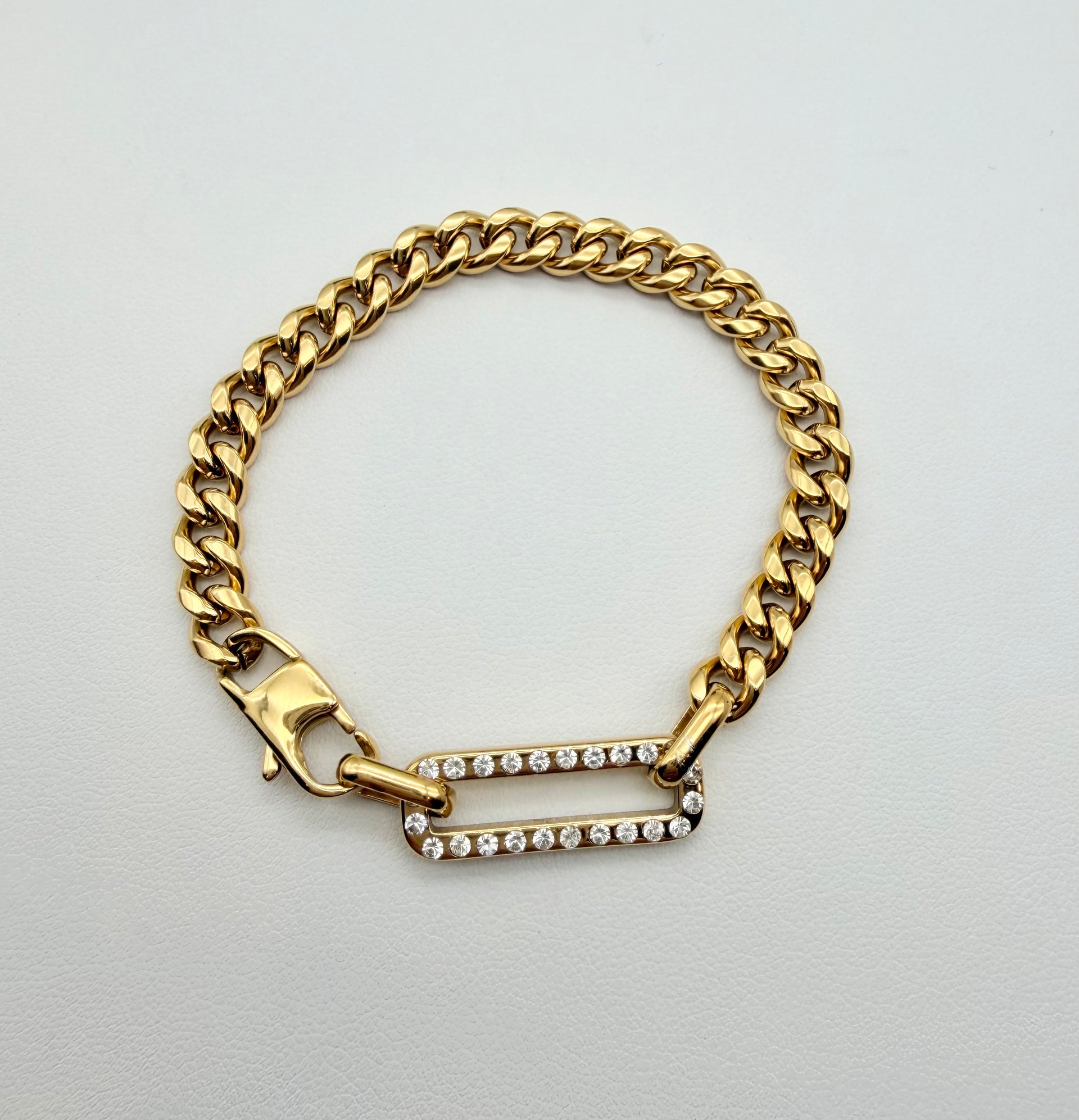 Large Rectangle CZ Curb Chain Bracelet - 18K