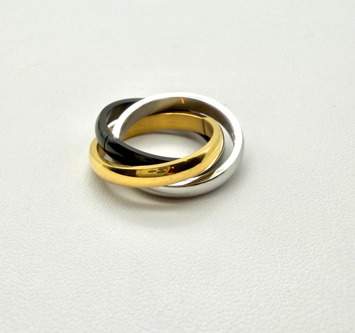 Triple Black Gold And Silver Ring