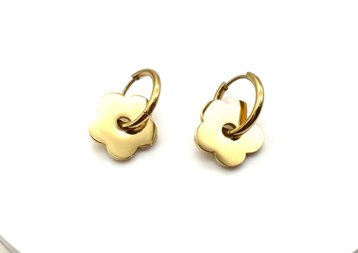 Daisy Charm Gold Hoops - 18K