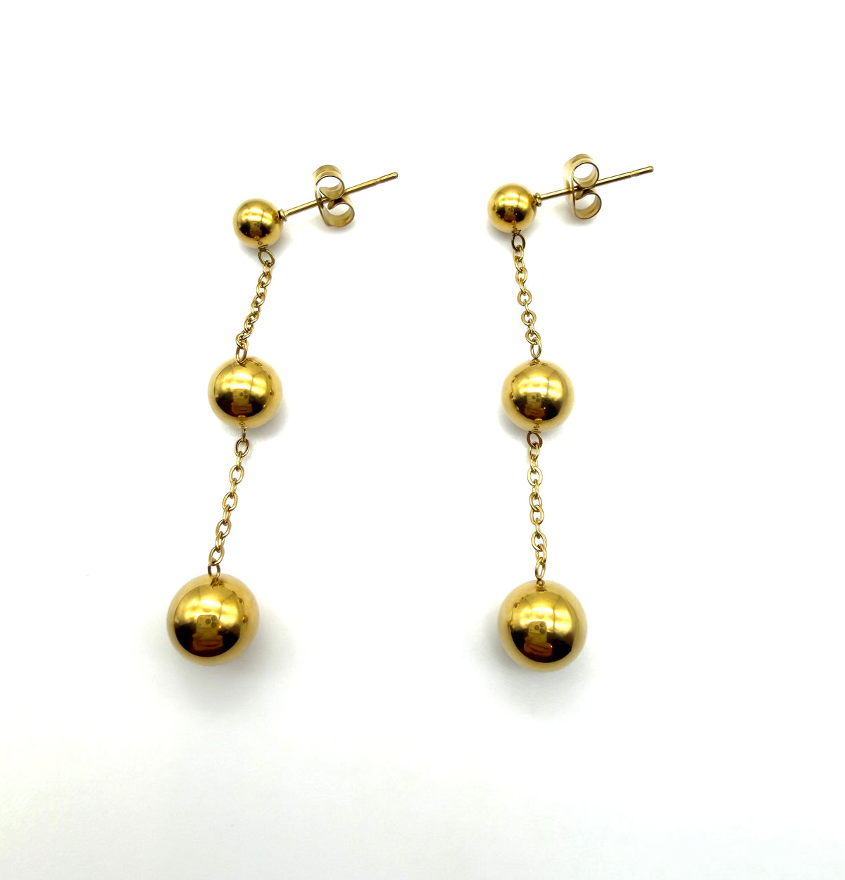 3 Gold Ball Hanging Earrings - 18K