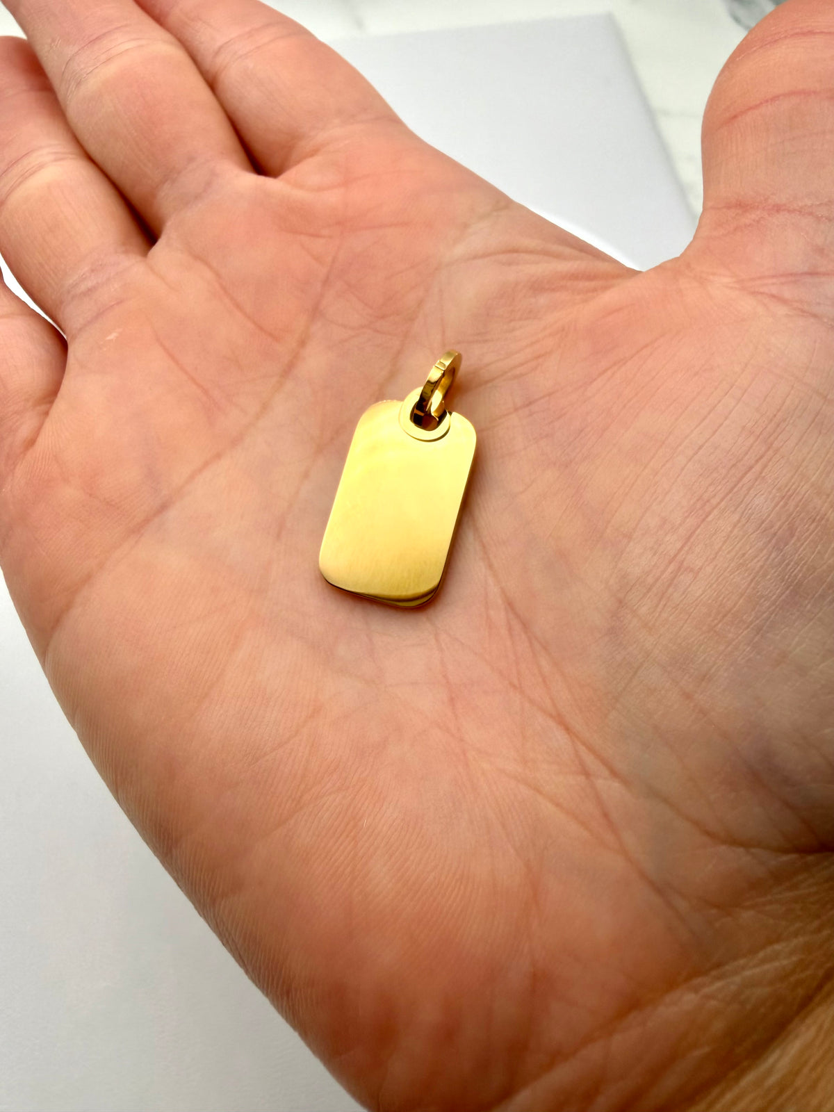 Rectangle Dog Tag Charm - Laser Engraved - 18K