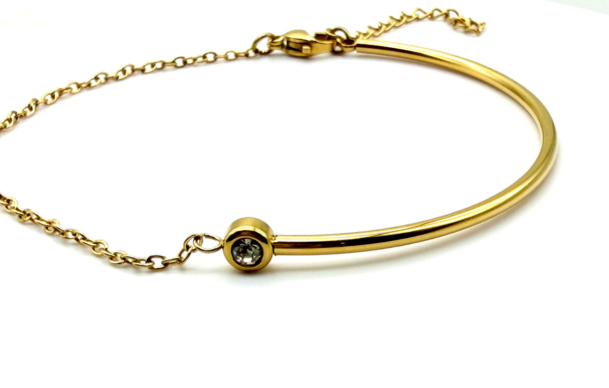 Half Bar Half Chain Bracelet with CZ