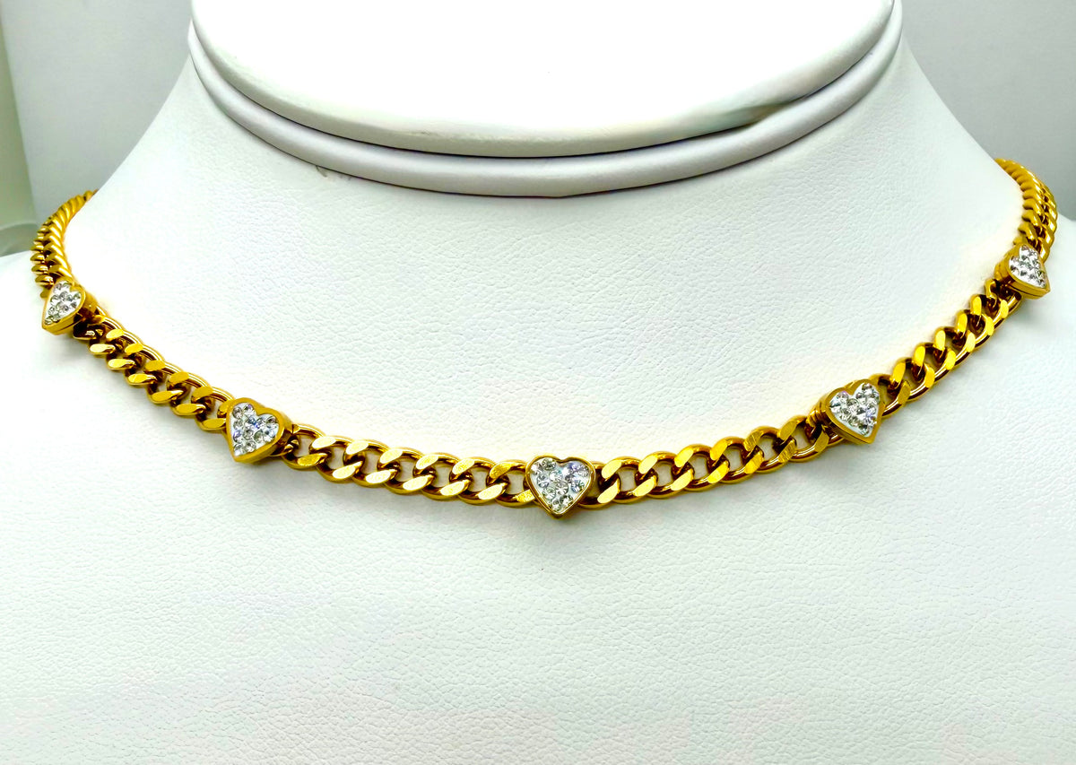 Curb Chain Heart CZ Necklace