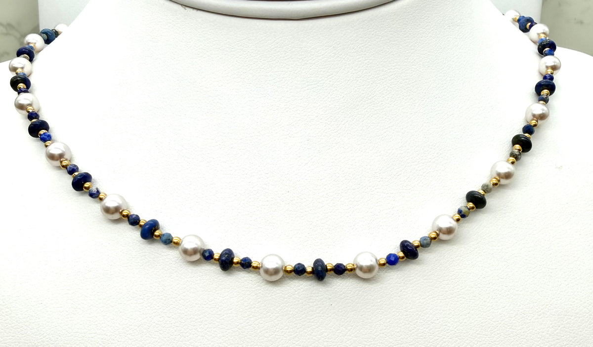 Blue Stone & Pearl like beaded Necklace