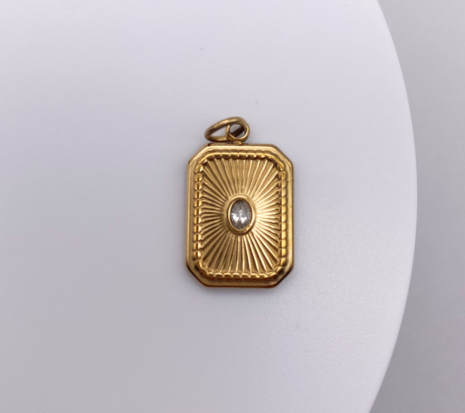 Rectangle Sunburst Crystal Charm