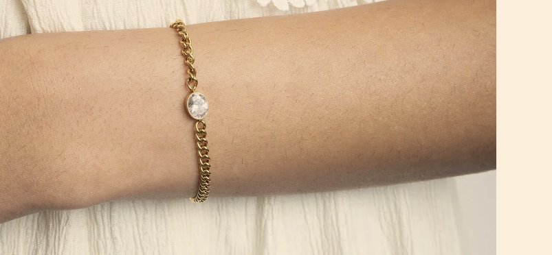 Oval CZ Stone with Curb Chain Bracelet