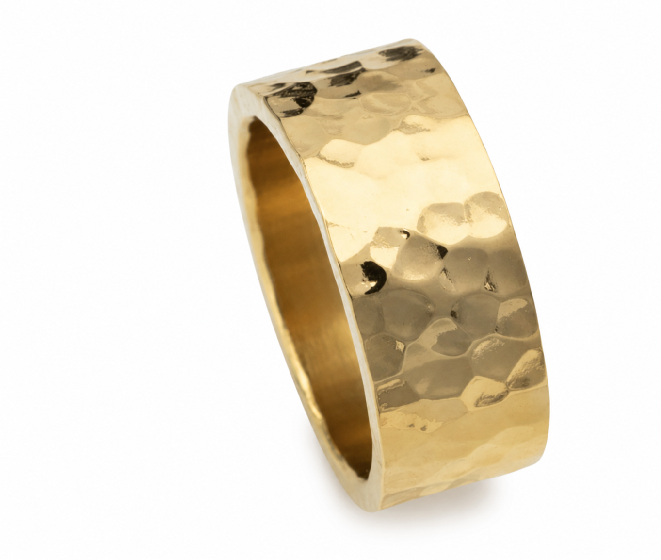 Thick Hammered Band Ring - 18K