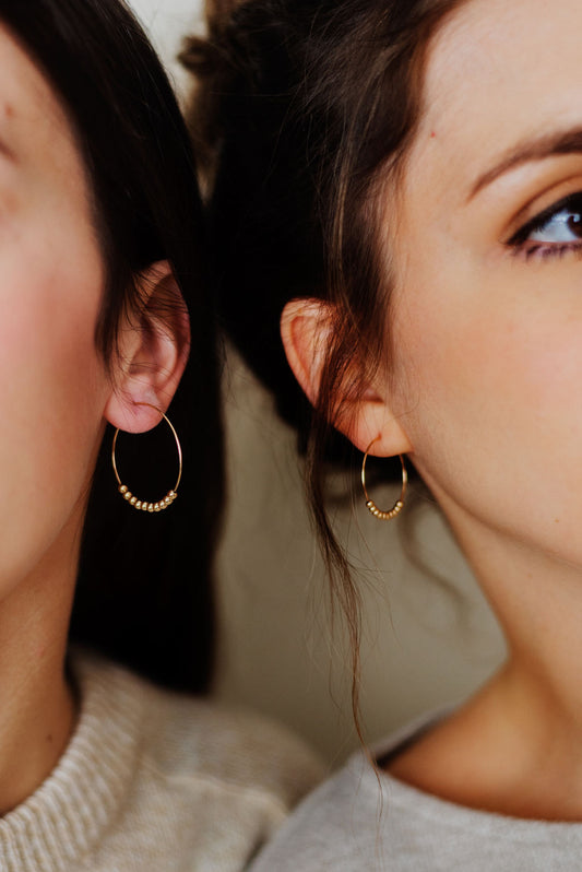 Gold Beaded Hoops - 3 Sizes of