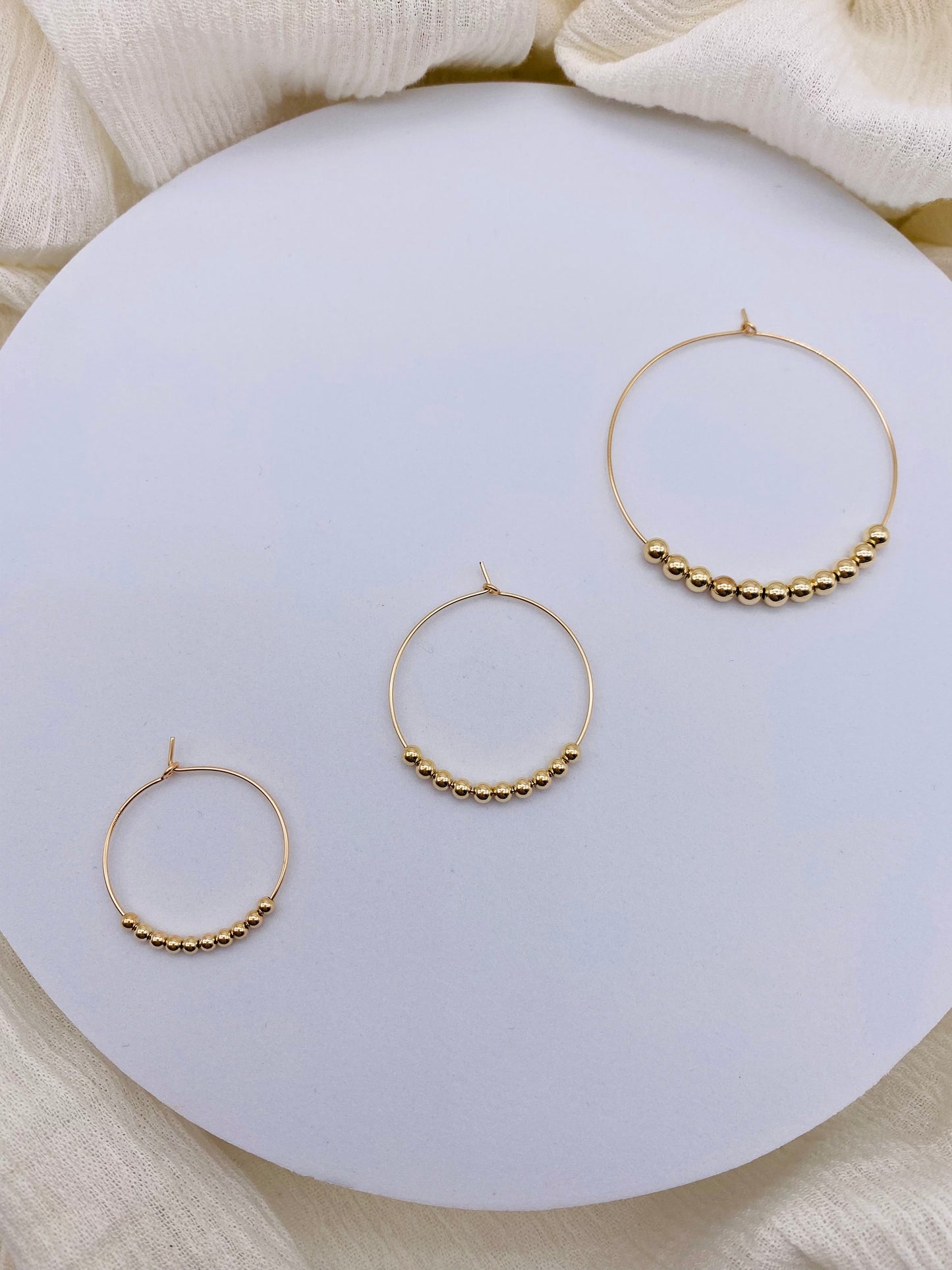 Gold Beaded Hoops - 3 Sizes