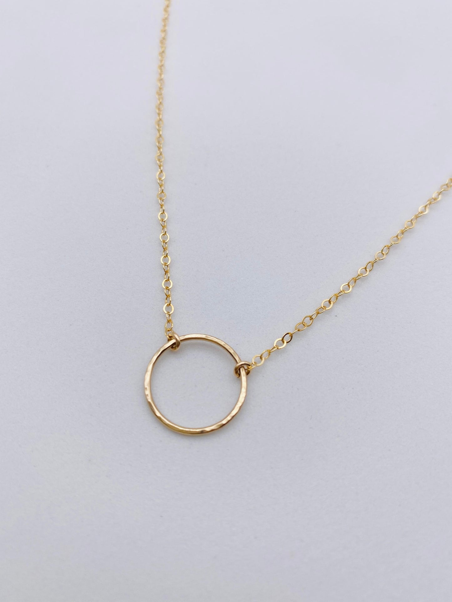 Simple Circle Hammered Pendant - Gold Filled Necklace