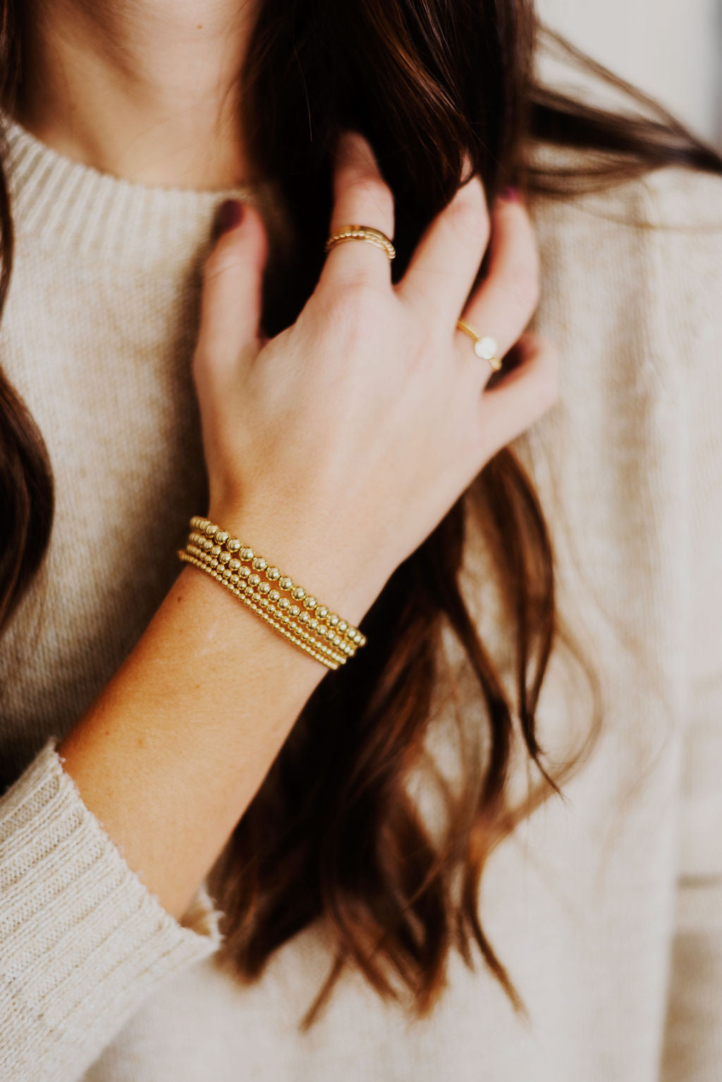 14K Gold Filled Beads Layering Bracelet, Gold Beaded Stacking Bracelet, Gold Fill Ball Bracelet for Women, Dainty Bracelet