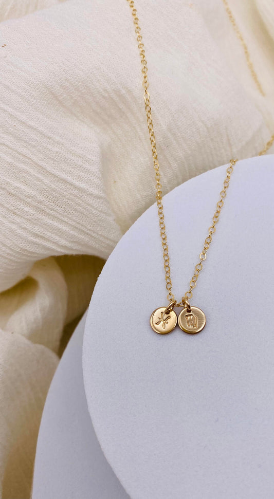 Zodiac Sign Disc  Necklace - Hand Stamped - Customize